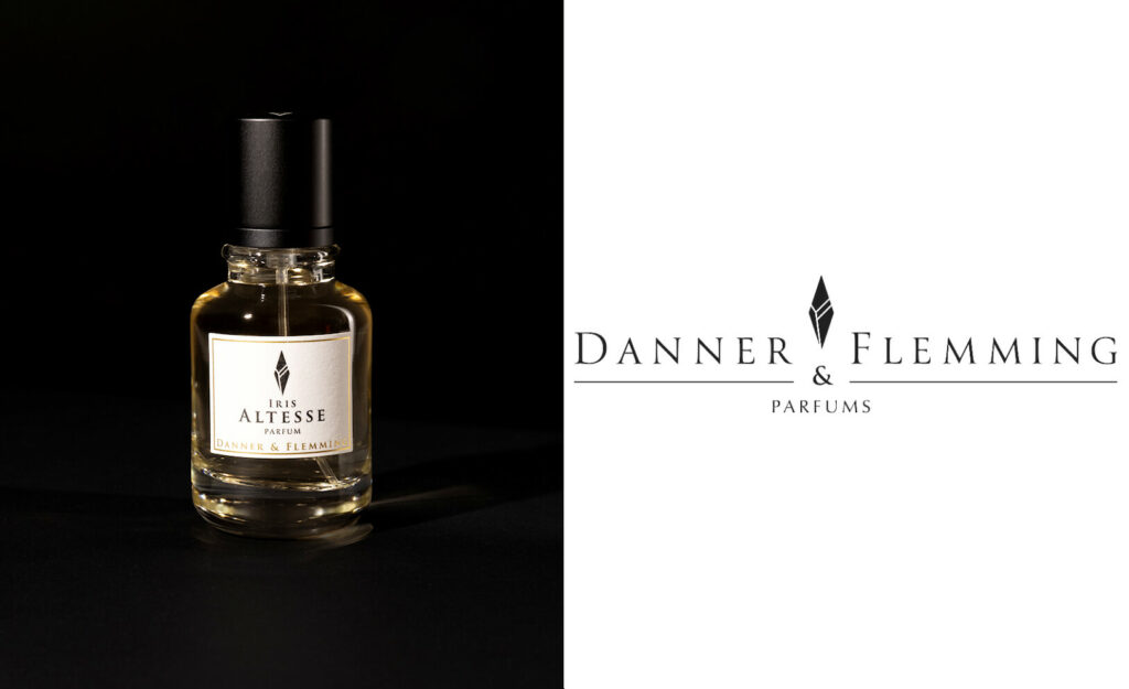 Flacon du parfum Iris Altesse de Danner & Flemming Parfums avec logo de la marque
